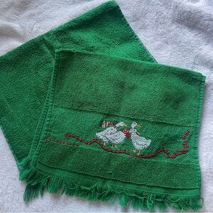 Vintage Christmas geese goose handmade retro small kitchen hand towels set of 2